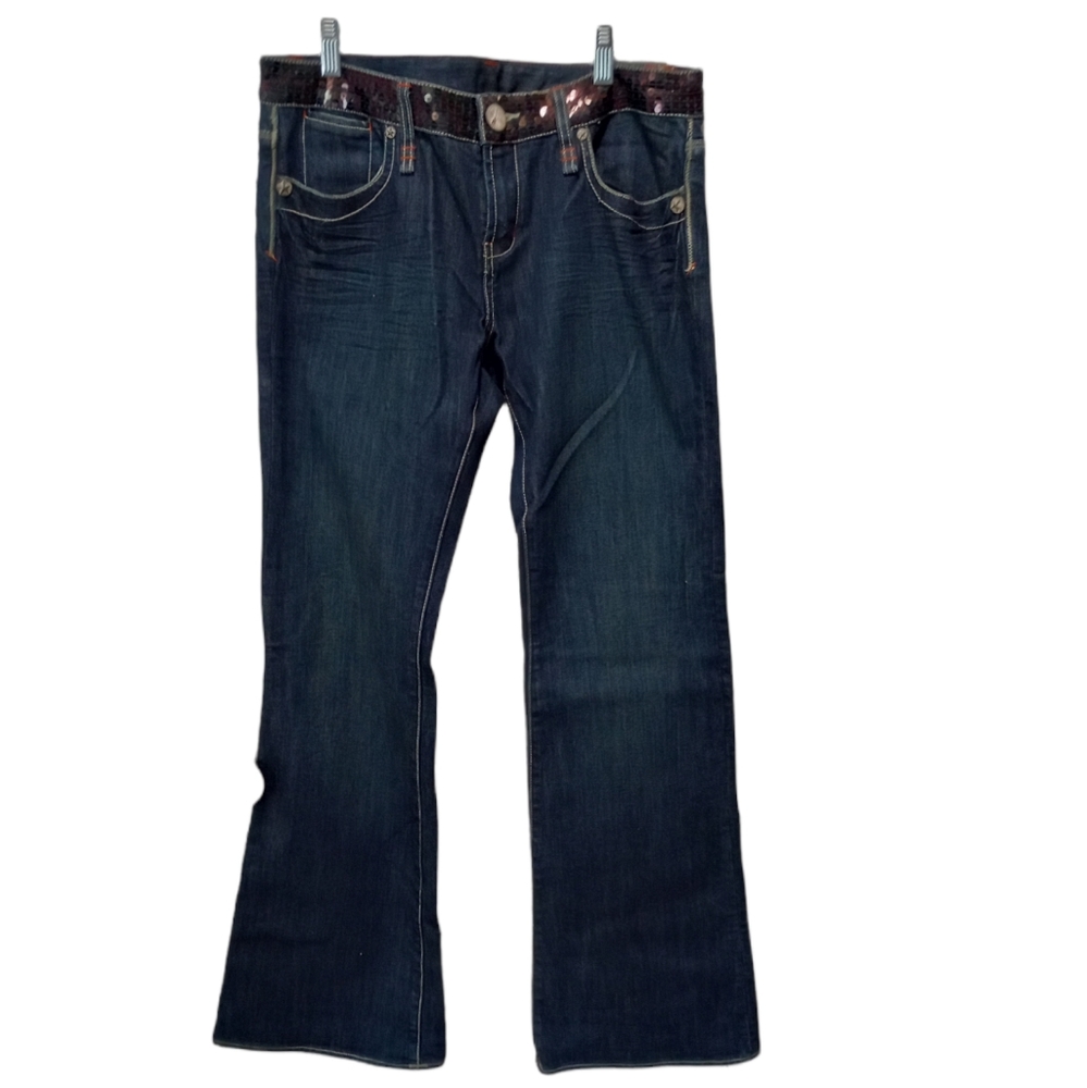 BCBGirls Dark Blue Jeans, Like New, Size 30, Unique Belt Design Feature